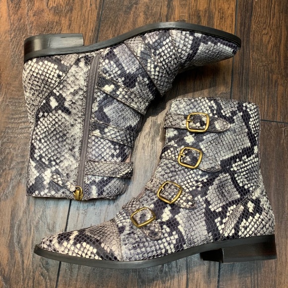NWT J. Crew Multi-Buckle Snakeskin Leather Short Boot in Ivory Black - Picture 8 of 12